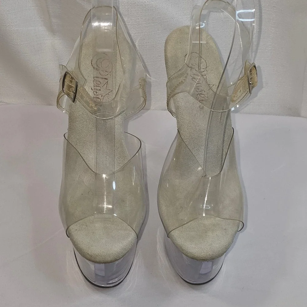 Pleaser Sky-308 Clear Platform Sandals Women 7 Stiletto Pole Dance Exotic Heels